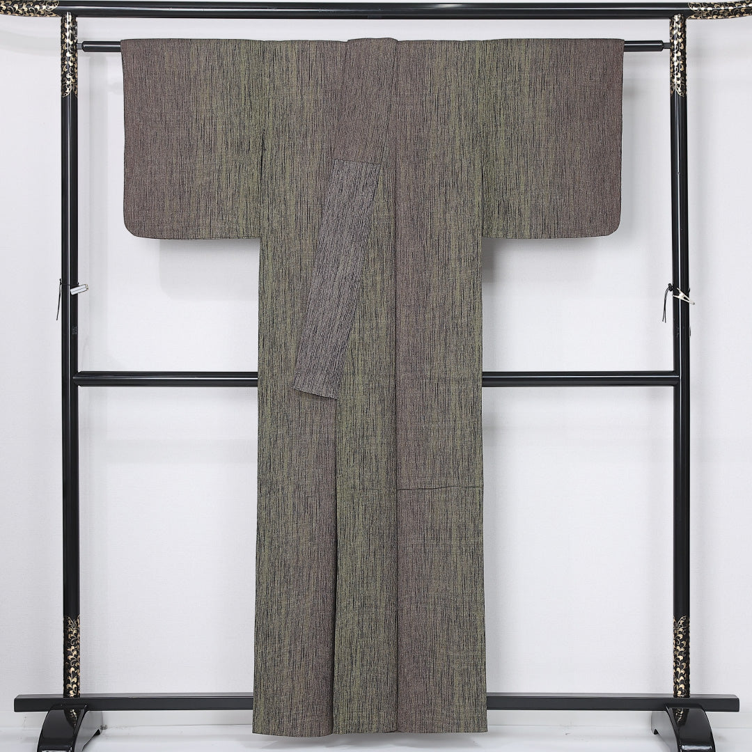 紬 単衣 身丈158cm 裄丈60cm 正絹 Sランク カジュアル 広衿 Mサイズ 抽象柄 茶系 RP 1223-12191