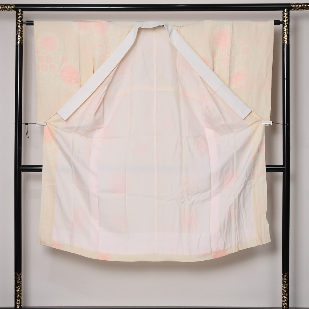 長襦袢 袷 身丈132cm 裄丈63cm 正絹 Aランク XLサイズ 花菱亀甲 クリーム系 RP 1239-12682
