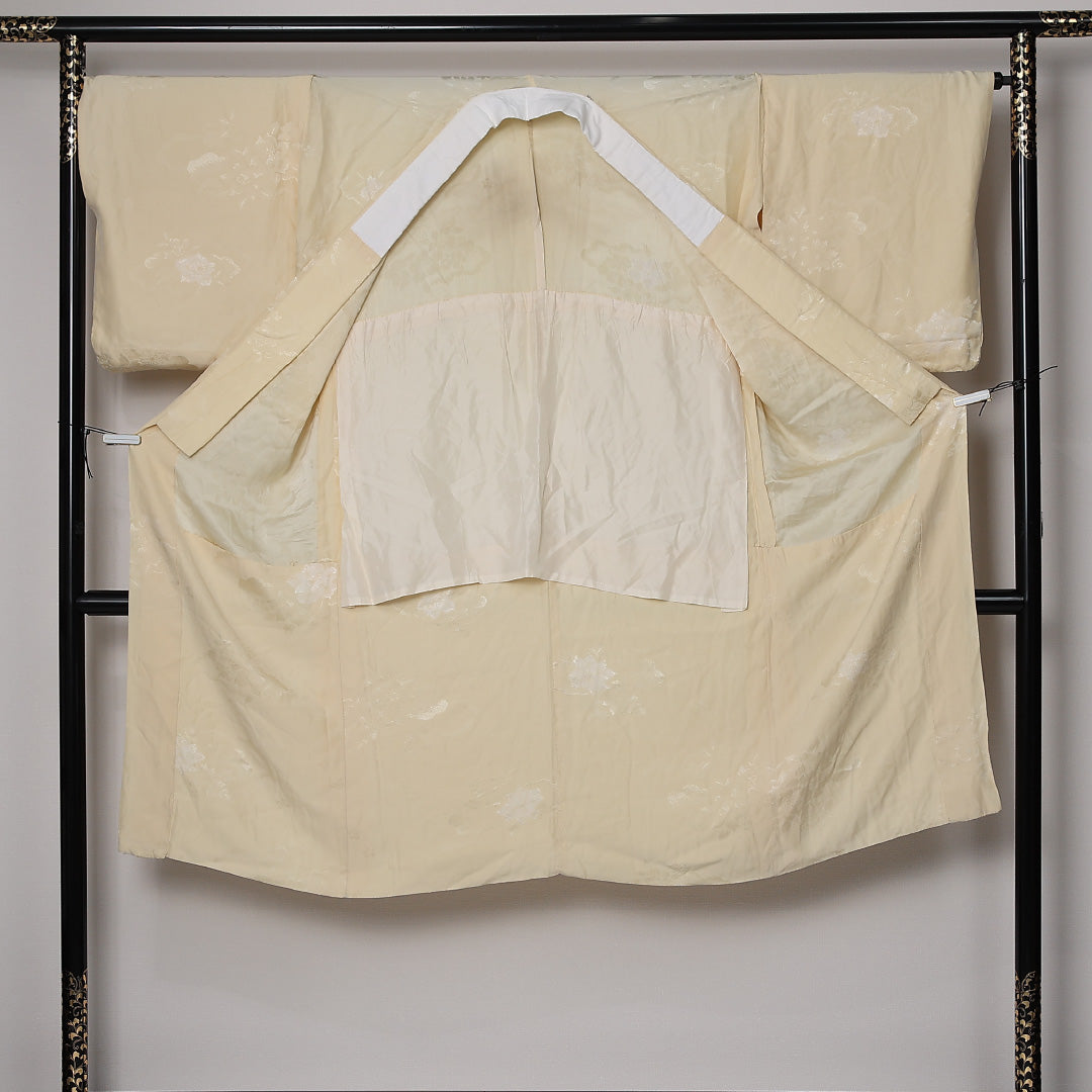 長襦袢 無双袖 身丈124cm 裄丈65cm 正絹 Bランク Mサイズ 居敷当て 菊 クリーム系 RP 1239-12693