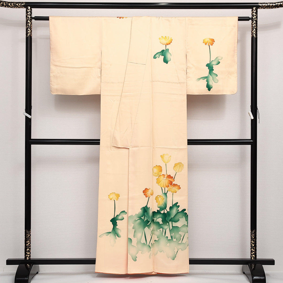 付下げ 袷 身丈160cm 裄丈63cm 正絹 Sランク インフォーマル 広衿 Lサイズ 蒲公英 クリーム系 RP 1218-14157