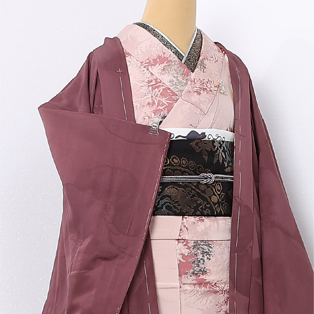 羽織 袷 身丈95cm 裄丈62cm 正絹 Aランク 一つ紋 (蔦) セミフォーマル Sサイズ 琳派 松 紫系 RP 1232-12703