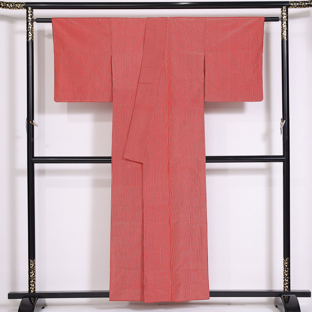 大島紬 袷 身丈154cm 裄61cm 正絹 創作 経総絣 赤系 Sランク 1216-01431