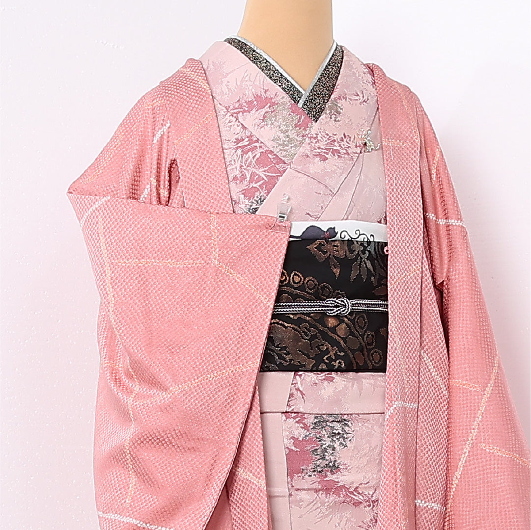 羽織 袷 身丈78cm 裄丈63cm 正絹 Sランク カジュアル Sサイズ 創作柄 ピンク系 RP 1232-12722