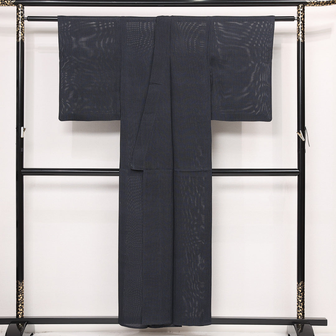 夏物 小紋 絽 身丈153cm 裄丈61cm 正絹 Aランク インフォーマル バチ衿 Sサイズ 無地 グレー系 RP 1221-13342