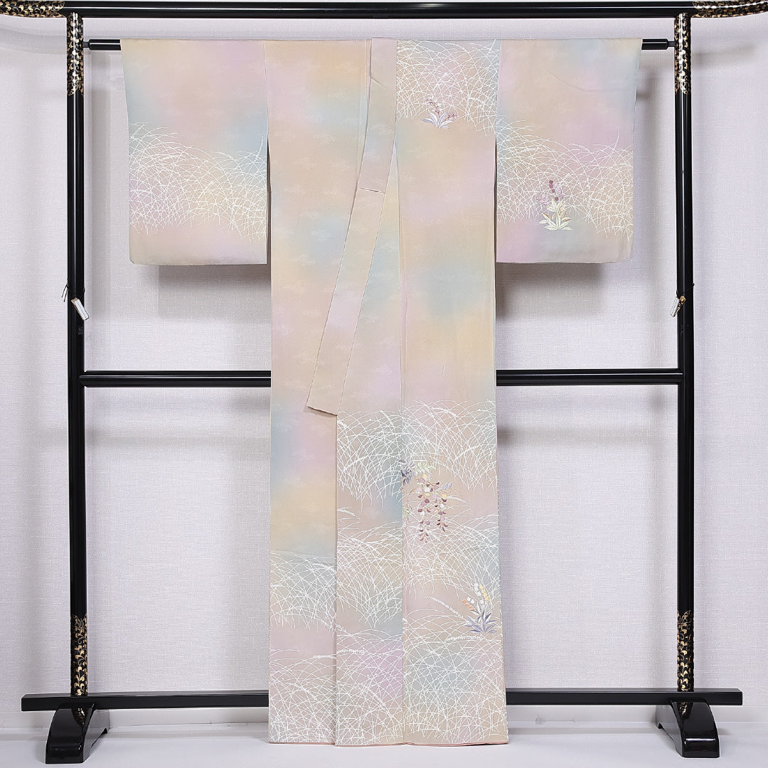 付下げ 袷 身丈162cm 裄丈63cm 正絹 Bランク インフォーマル バチ衿 Lサイズ ぼかし染 刺繍 すずらん クリーム系 RP 1218-11215