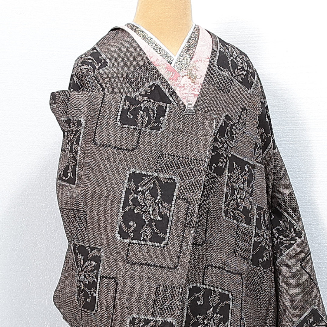 道中着 袷 身丈86cm 裄丈66cm 正絹 Sランク Mサイズ カジュアル 唐華 色紙 グレー系 1264-14807