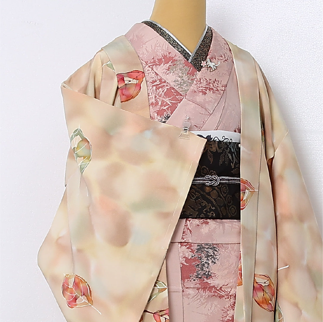 羽織 袷 身丈79cm 裄丈63cm 正絹 Sランク カジュアル Sサイズ ぼかし染 植物柄 多色系 RP 1232-12860