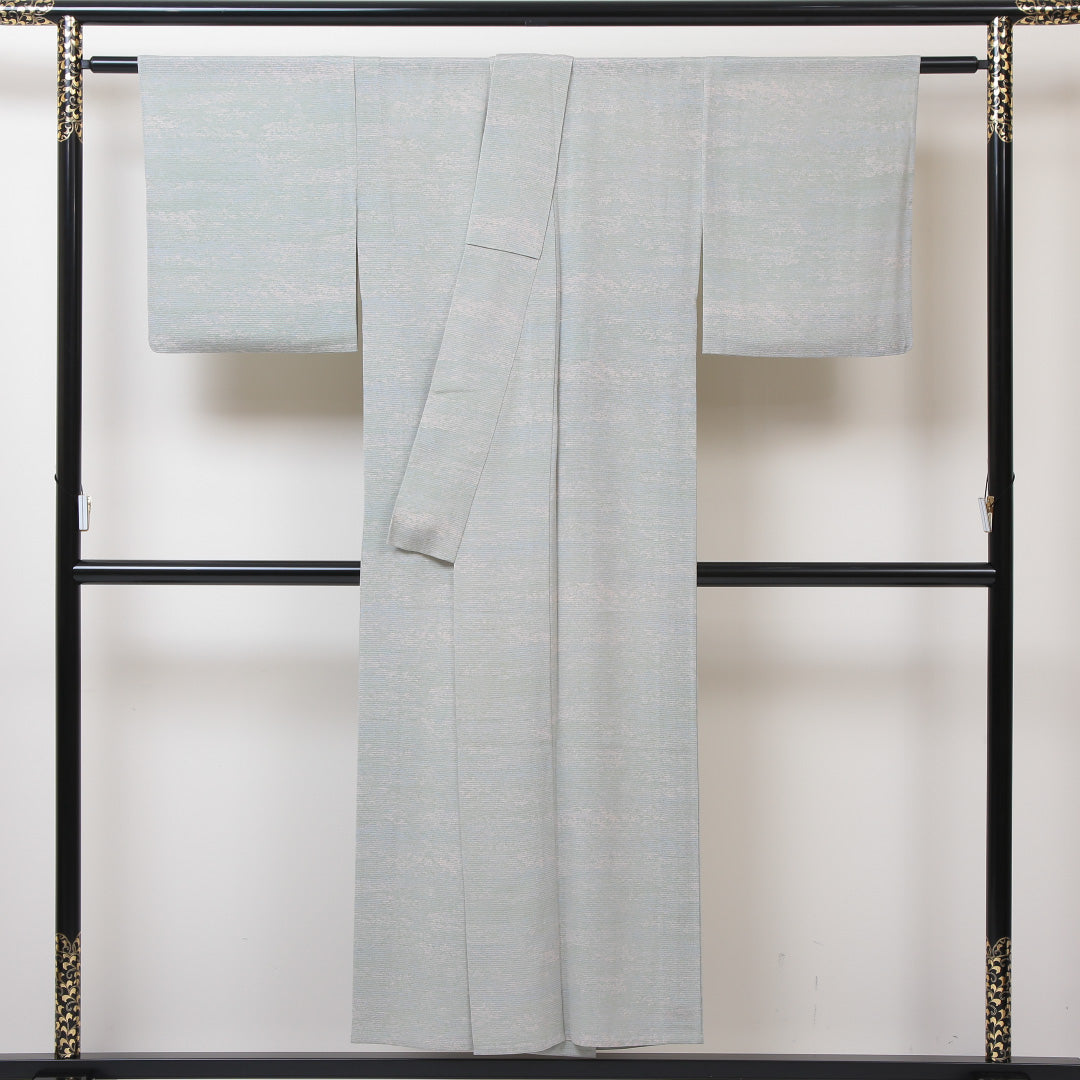 夏物 小紋 絽 身丈149cm 裄丈60cm 正絹 Sランク インフォーマル 広衿 XSサイズ 抽象柄 グレー系 RP 1221-01287