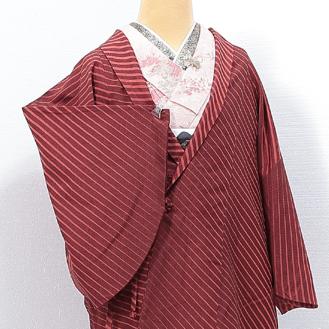 道中着 袷 身丈80cm 裄丈63cm 正絹 Sランク Sサイズ カジュアル 抽象柄 赤系 朱系 1264-14760