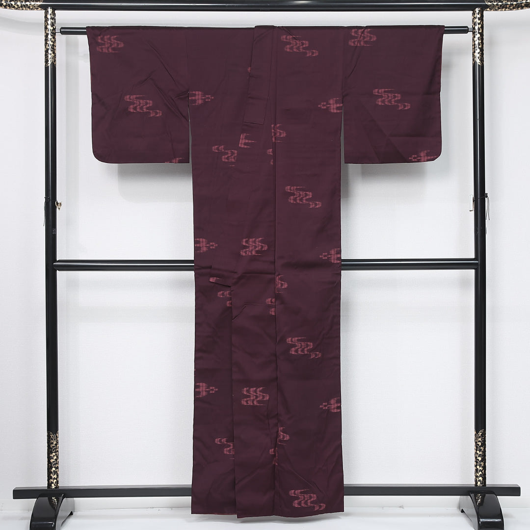 お召 袷 身丈159cm 裄丈64cm 正絹 Bランク インフォーマル バチ衿 Mサイズ 観世水 紫系 HP 1222-12025
