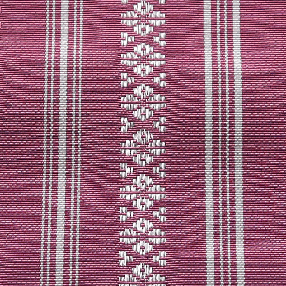 八寸名古屋帯 帯丈394cm インフォーマル 開き仕立て 全通 未仕立て 帯芯なし Sランク 正絹 本場筑前博多織 献上柄 ピンク系 1224-03886