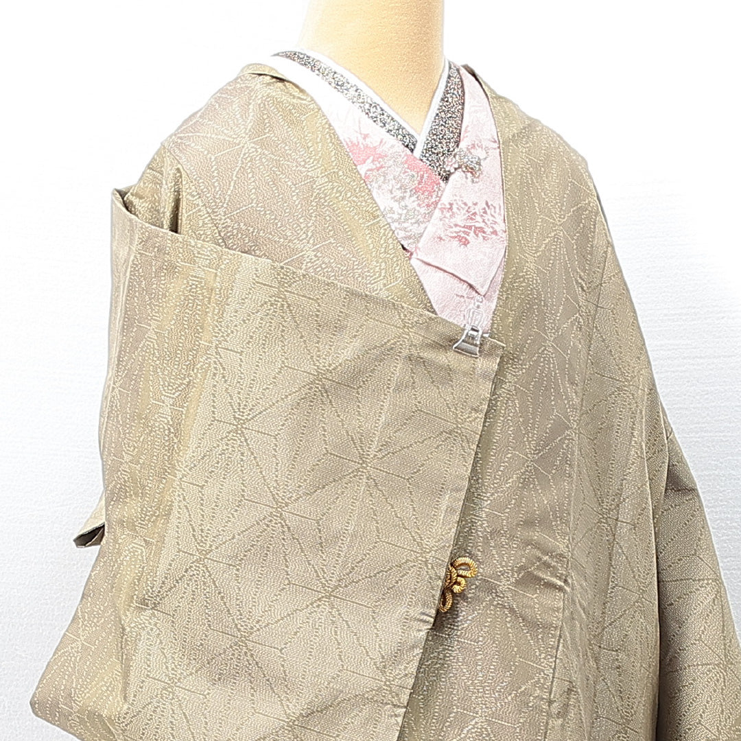 道中着 袷 身丈85cm 裄丈63cm 正絹 Sランク セミフォーマル Sサイズ 麻の葉 緑系 RP 1236-14665