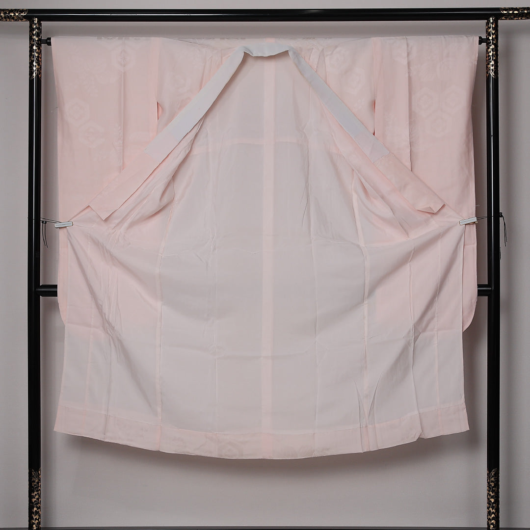 振袖用 長襦袢 袷 身丈136cm 裄丈64cm 正絹 Cランク 2XLサイズ 花菱亀甲 桐 ピンク系 LP 1240-12653