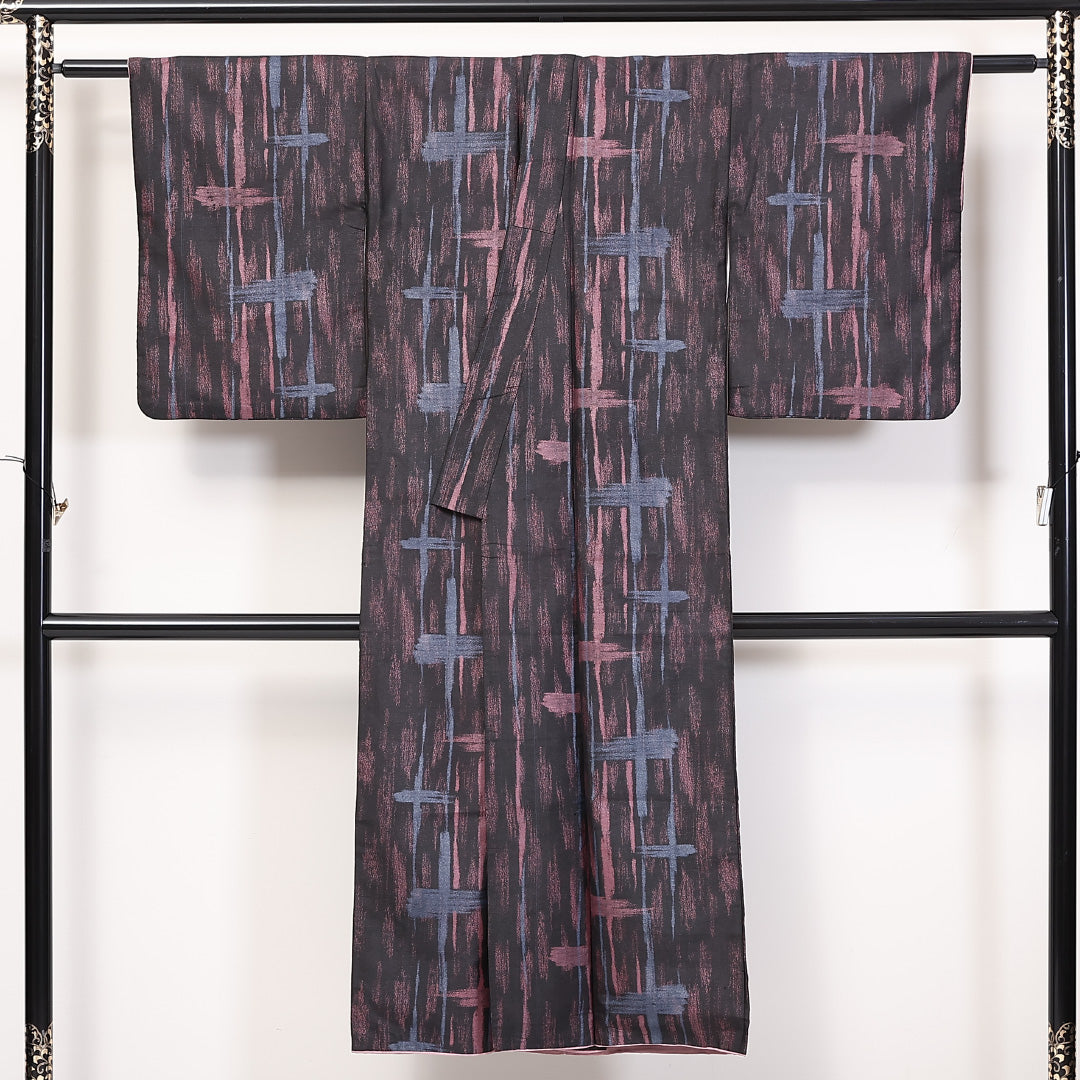 アンティーク 小紋 袷 身丈137cm 裄62.5cm 正絹 黒系 Aランク 1215-02308