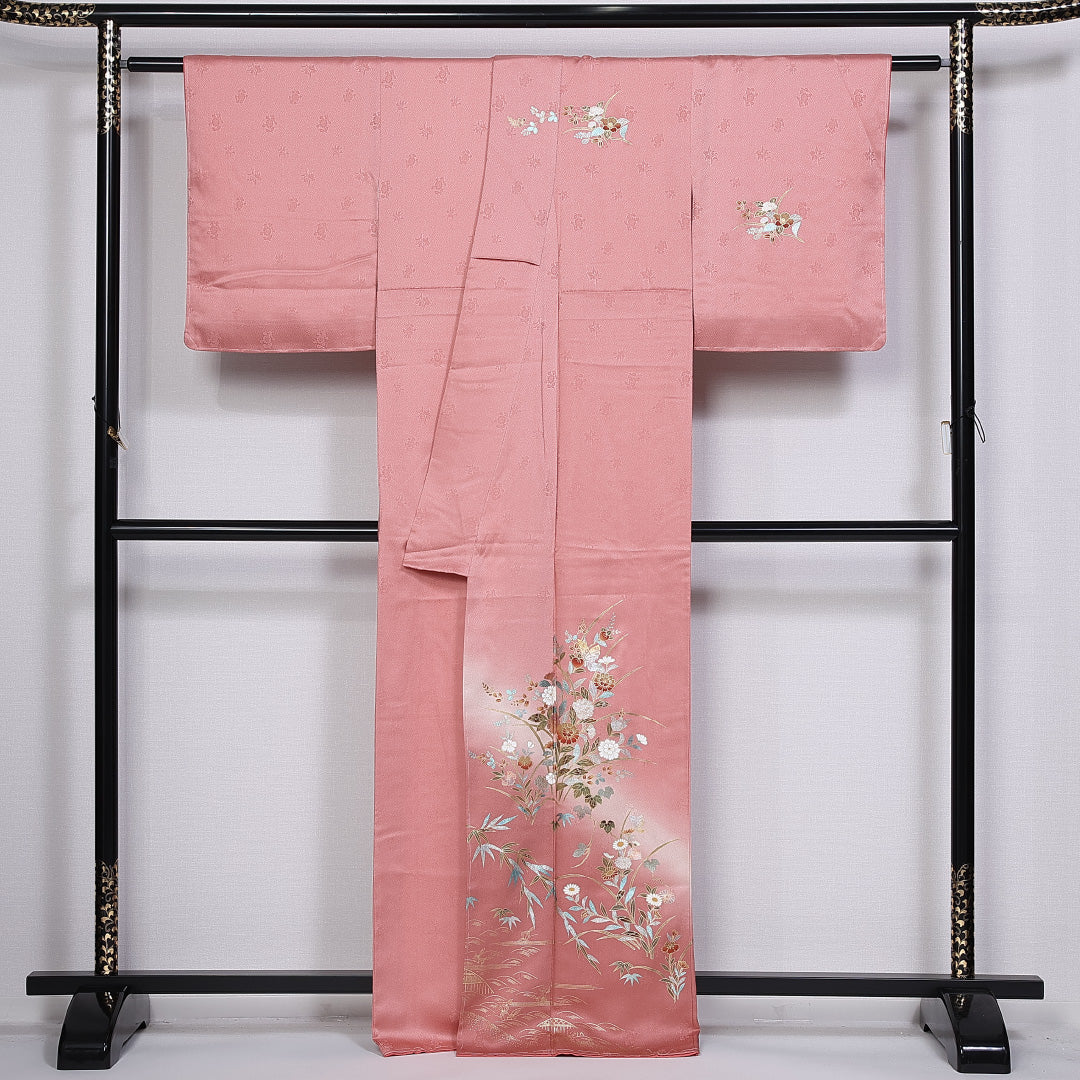 訪問着 身丈164cm 裄丈62.5cm 正絹 Sランク 袷 広衿 蝶 橘 菊 紋意匠 金彩 1212-10364