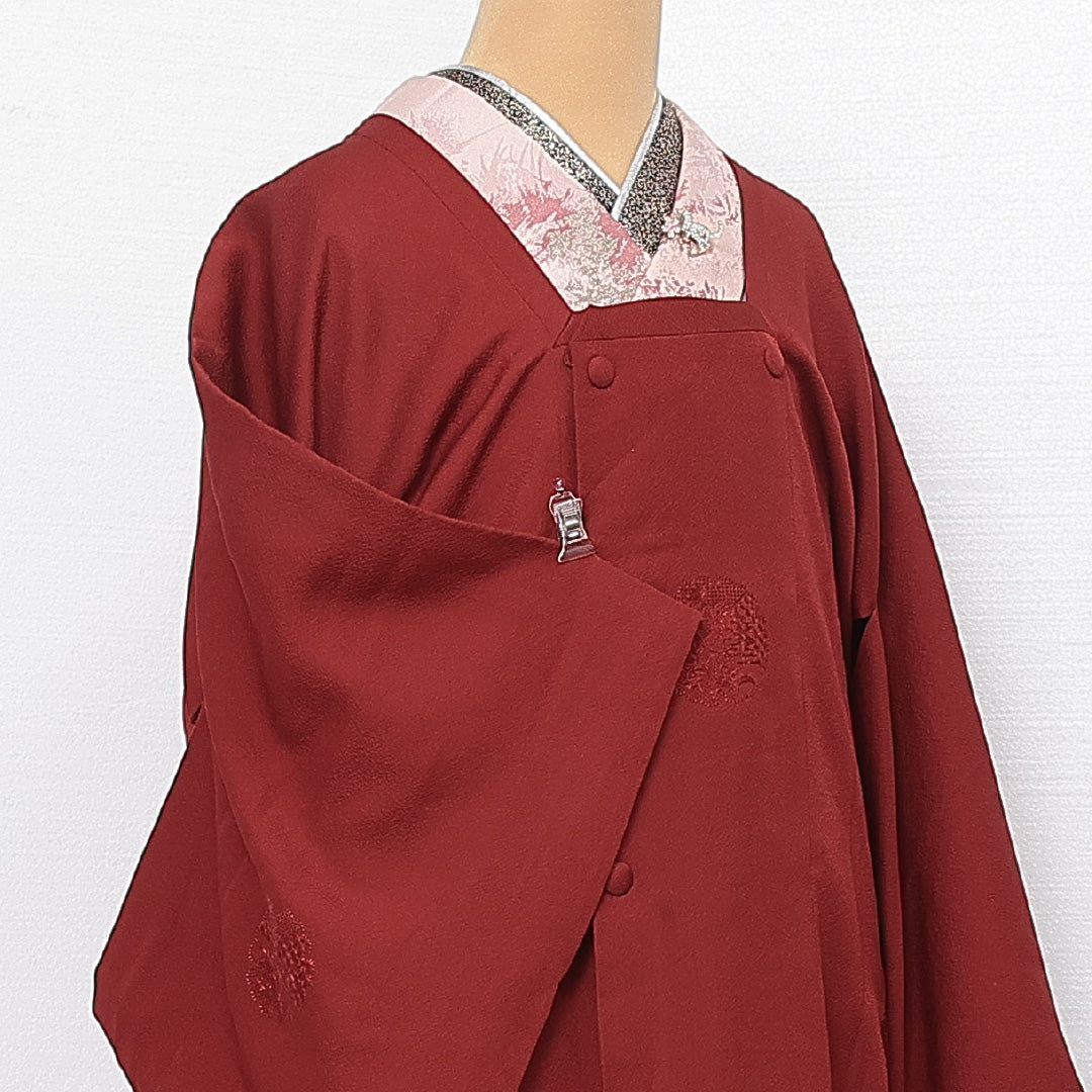 道行コート 袷 身丈78cm 裄丈66cm 正絹 Sランク セミフォーマル Mサイズ リバーシブル 刺繍 ポケットあり 雪輪 赤系 RP 1237-13722