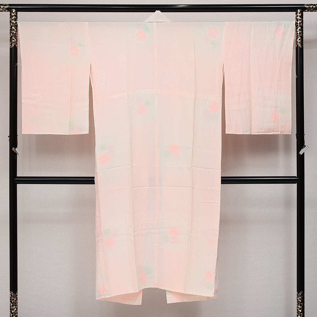 未使用品 長襦袢 無双袖 身丈135cm 裄丈69cm 正絹 Nランク 紋意匠 (花柄) XLサイズ しつけ糸 ピンク系 RP 1239-14522