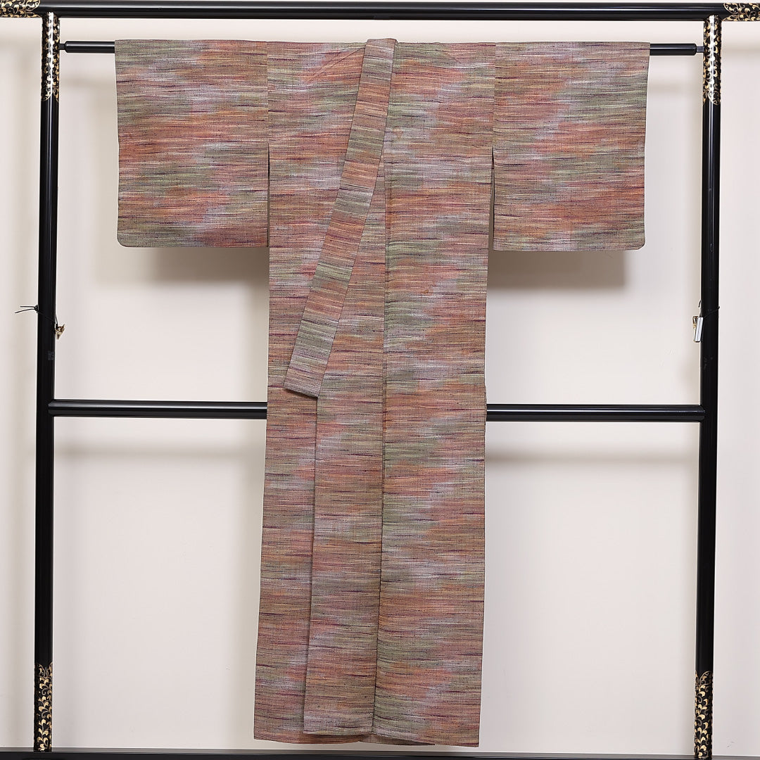 紬 単衣 身丈148cm 裄62cm 洗える着物 ウール ぼかし 後染め グラデーション系 Cランク 1216-01305