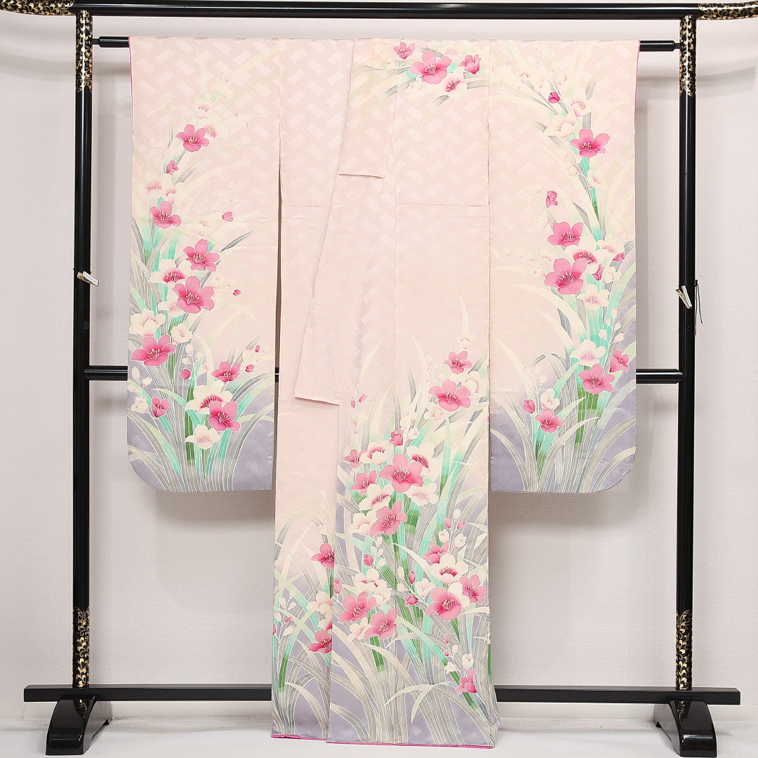 振袖 身丈164cm 裄丈64.5cm Cランク 正絹 袷 広衿 L 花柄 フォーマル 可憐 気品 ピンク系 1213-F0567