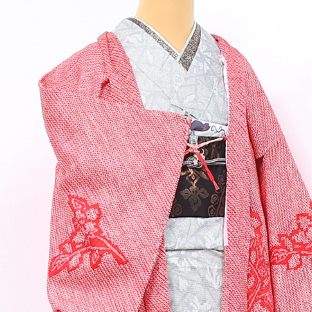 羽織 身丈80cm 裄丈64.5cm Bランク M 正絹 袷 絞り 紐あり 紫陽花 カジュアル ピンク系 1217-12104