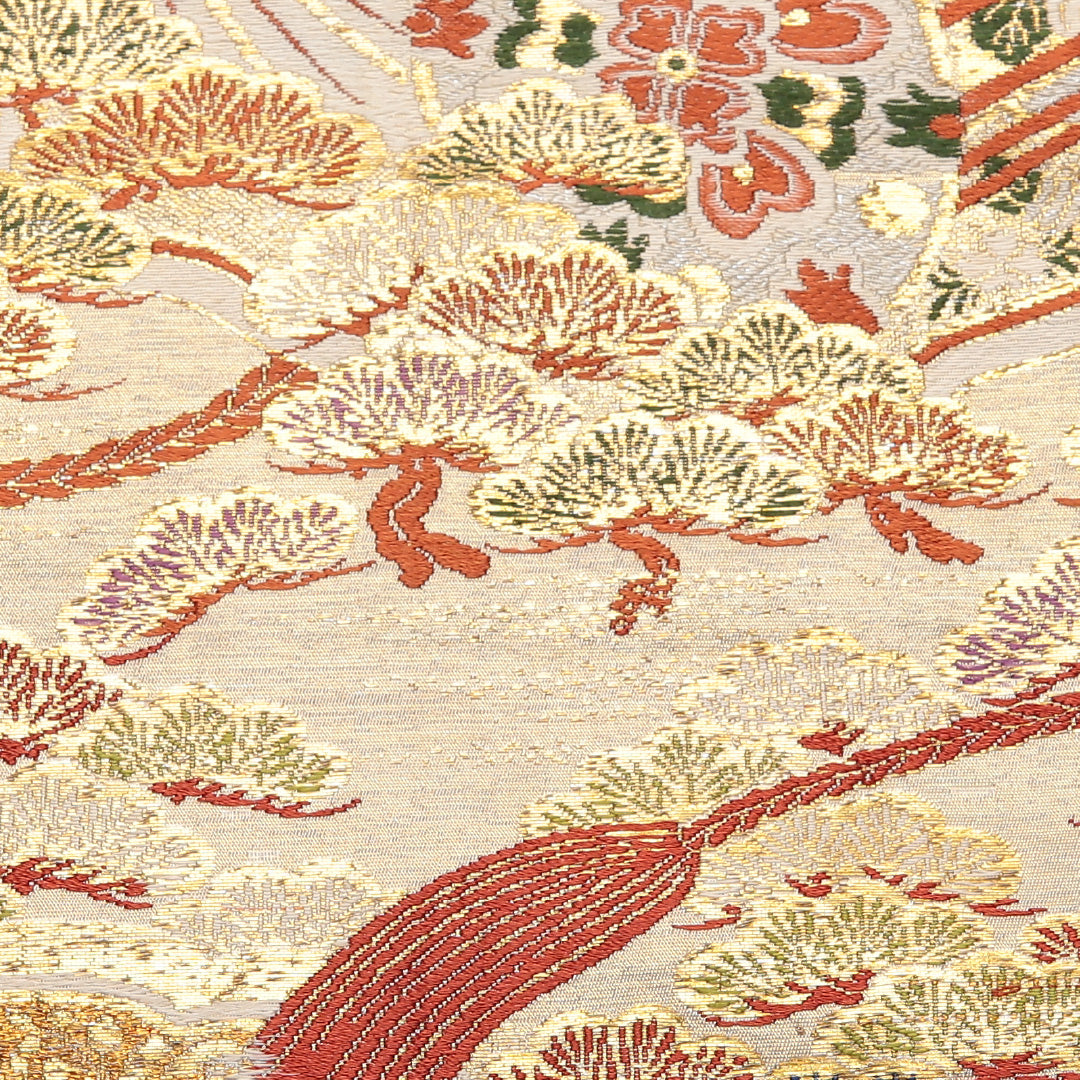 アンティーク 丸帯 帯丈416cm 正絹 全通 松鶴 御所解 金系 1242-01341