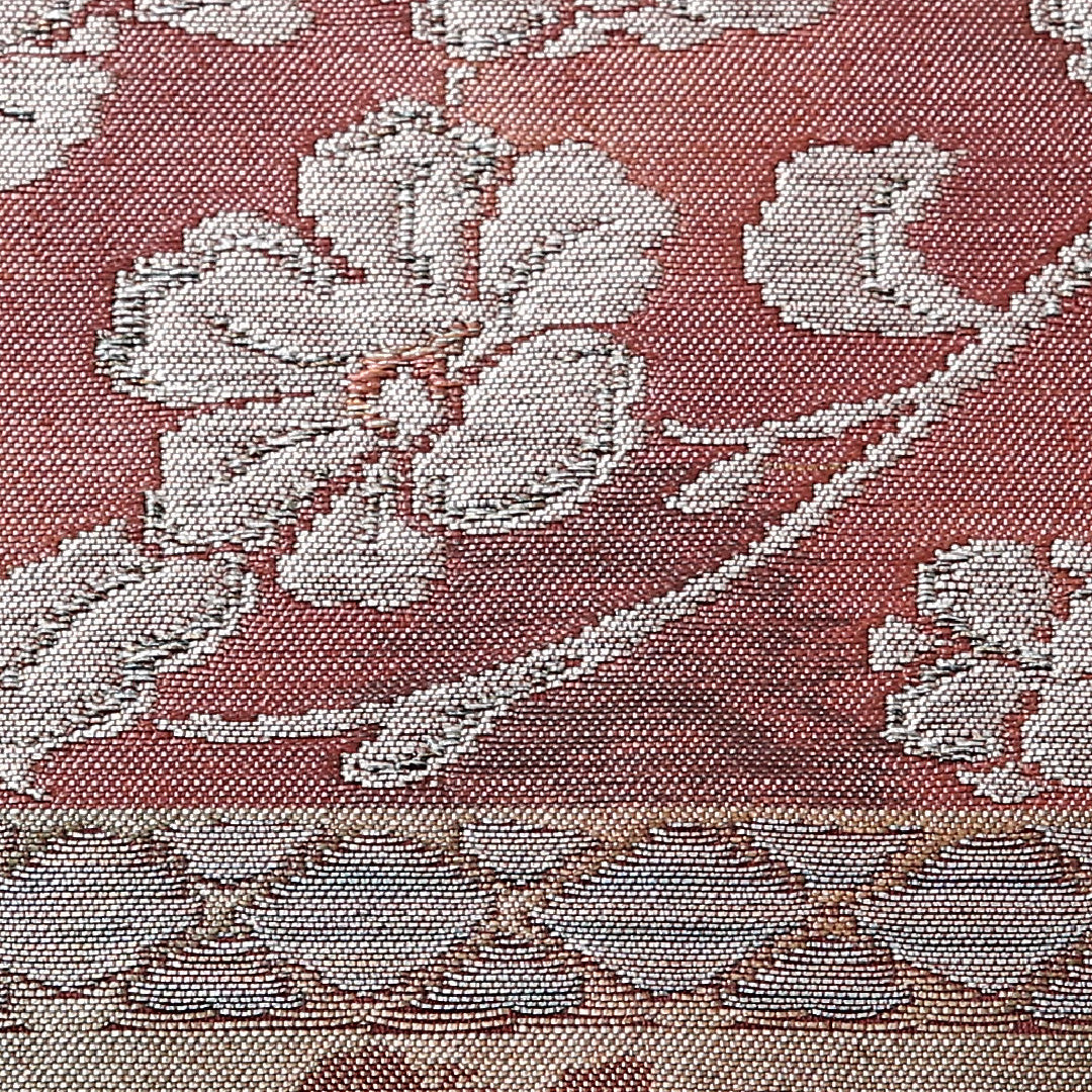 八寸名古屋帯 Sランク 帯丈364cm 正絹 ポイント柄 名古屋仕立て 織り セミフォーマル 唐草華文 赤の混ざった茶系 M4 1245-03053