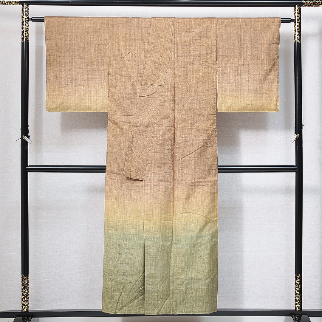 未使用品 付下げ 袷 身丈151cm 裄丈63cm 正絹 Nランク インフォーマル 広衿 Sサイズ ぼかし染 しつけ糸 無地 茶系 M4 1218-14888