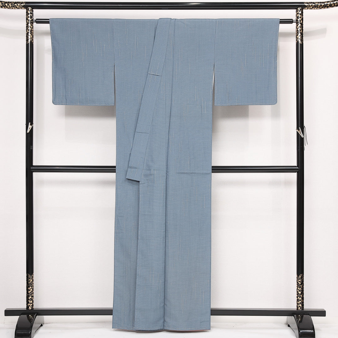 お召 袷 身丈160cm 裄丈65cm 正絹 Cランク インフォーマル 広衿 Lサイズ しつけ糸 創作柄 水色系 HP 1222-13285