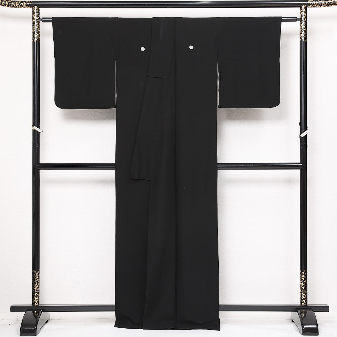 黒紋付 五つ紋 揚羽蝶 身丈163cm 裄丈65cm Sランク 正絹 袷 広衿 L フォーマル 黒系 1299-F0593