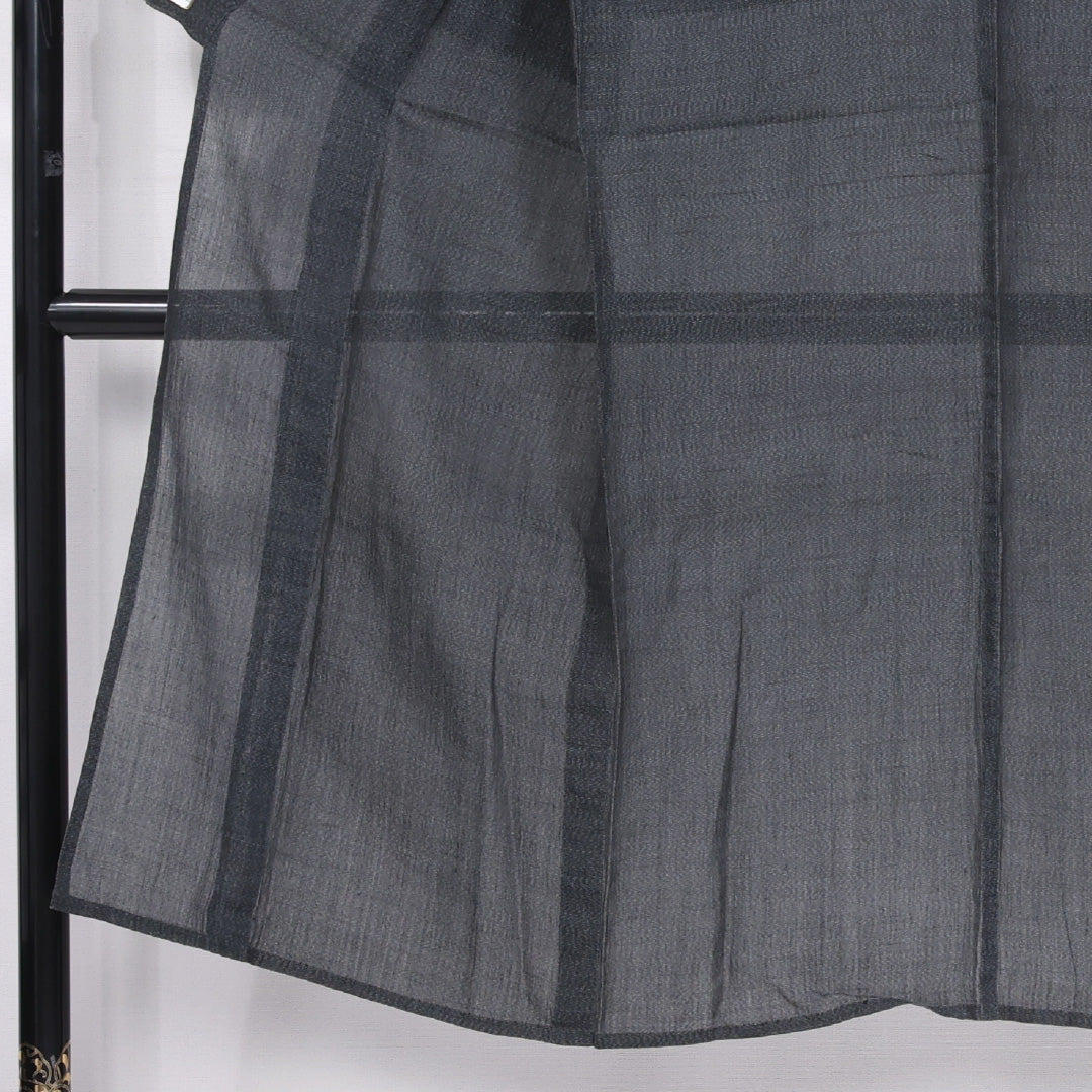 男着物 夏物 紗 身丈132cm 裄丈67cm 正絹 Aランク XSサイズ バチ衿 カジュアル 無地 黒系 1219-06288