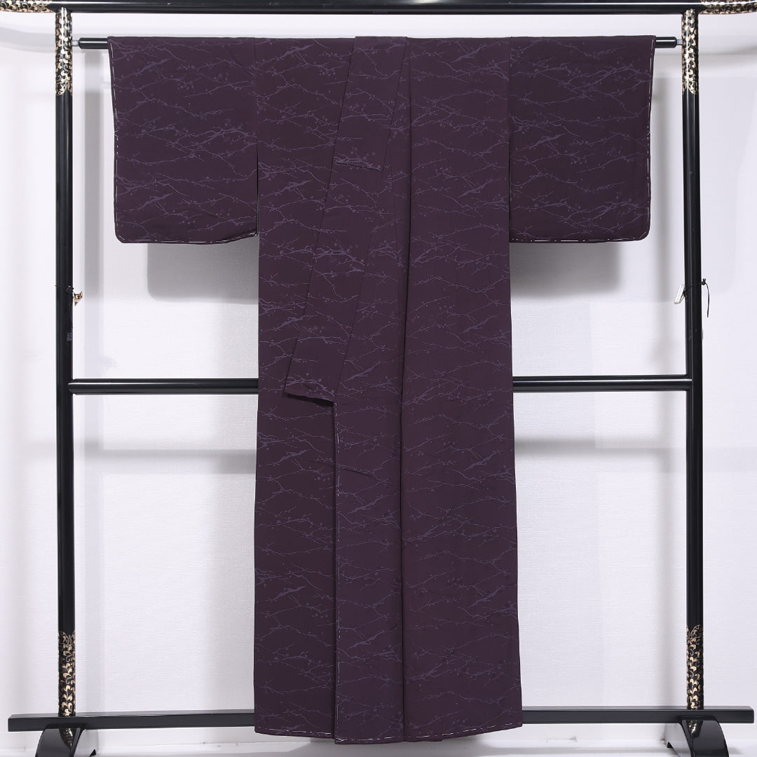 お召 身丈155cm 裄丈64.5cm Aランク M 正絹 袷 広衿 蕾 カジュアル 紫系 1265-11877