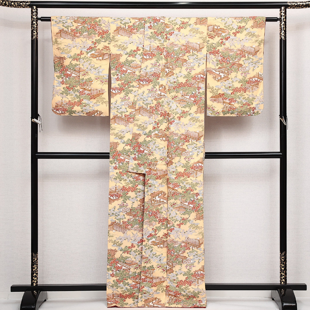 洗える着物 小紋 袷 身丈165cm 裄丈67cm ポリエステル Sランク インフォーマル 広衿 XLサイズ 御所解 クリーム系 RP 1221-14065