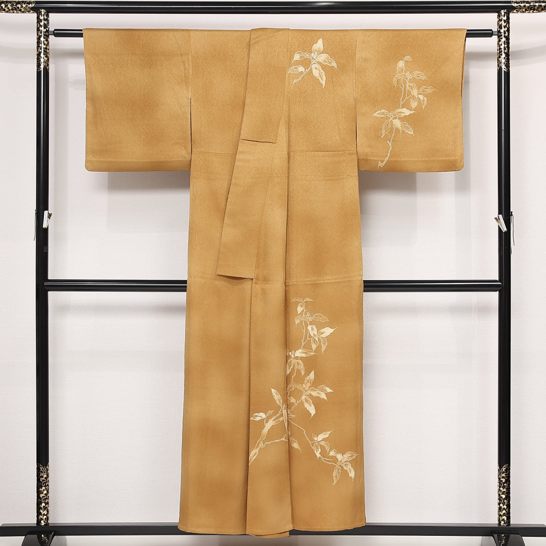 訪問着 単衣 身丈151cm 裄丈63cm 正絹 Sランク セミフォーマル 広衿 Sサイズ 金彩 団栗 金系 M4 1217-13260