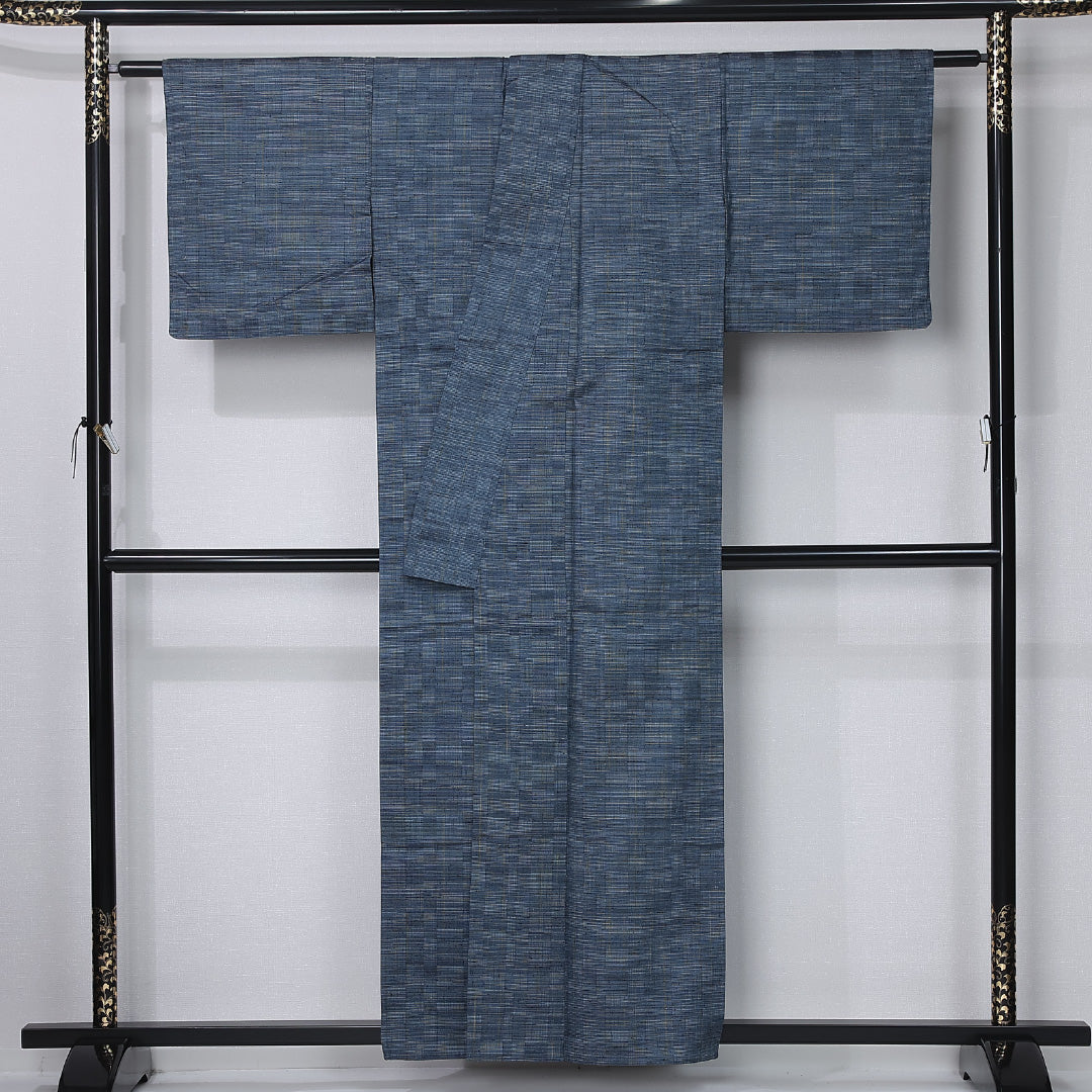 紬 単衣 身丈156cm 裄丈63cm 正絹 Aランク カジュアル 広衿 Mサイズ 創作柄 紺系 RP 1223-12266