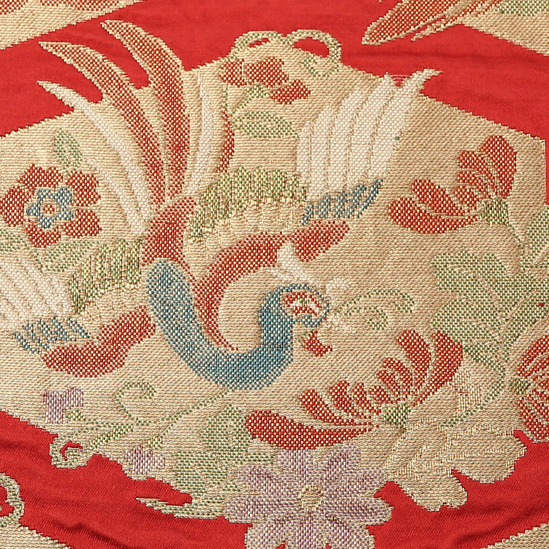 アンティーク 袋帯 帯丈414cm 六通 Aランク 正絹 花喰鳥 亀甲 古典的 重厚感 金系 1223-01530