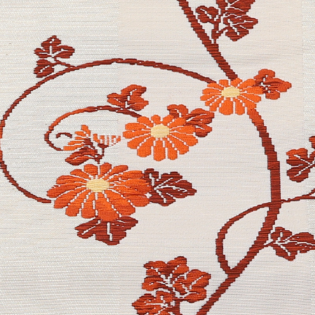九寸名古屋帯 Aランク 帯丈348cm 正絹 六通 名古屋仕立て 織り インフォーマル 菊 クリーム系 RP 1245-02382
