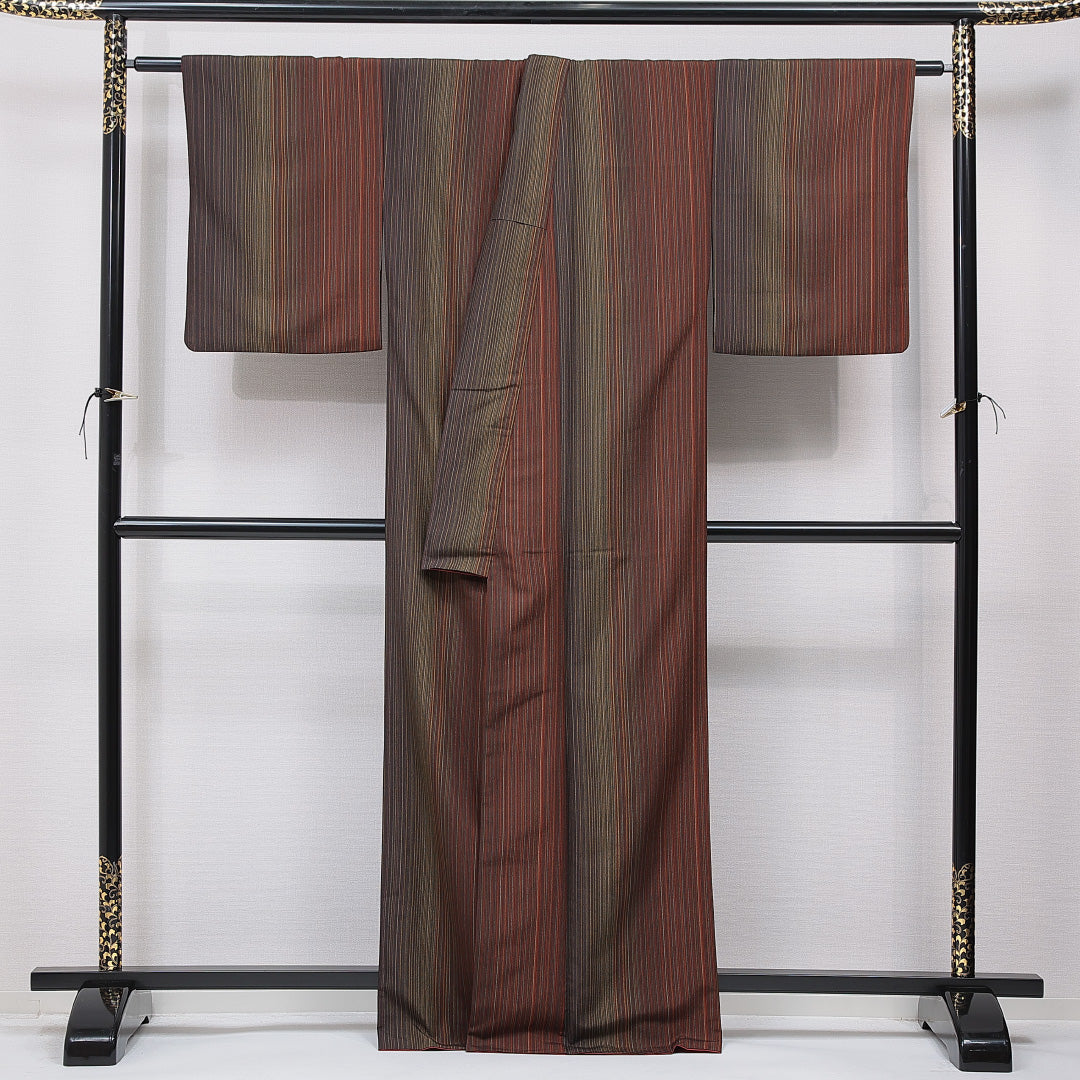 洗える着物 小紋 袷 身丈166cm 裄丈66cm ポリエステル Sランク インフォーマル 広衿 XLサイズ 縞 多色系 RP 1221-15636