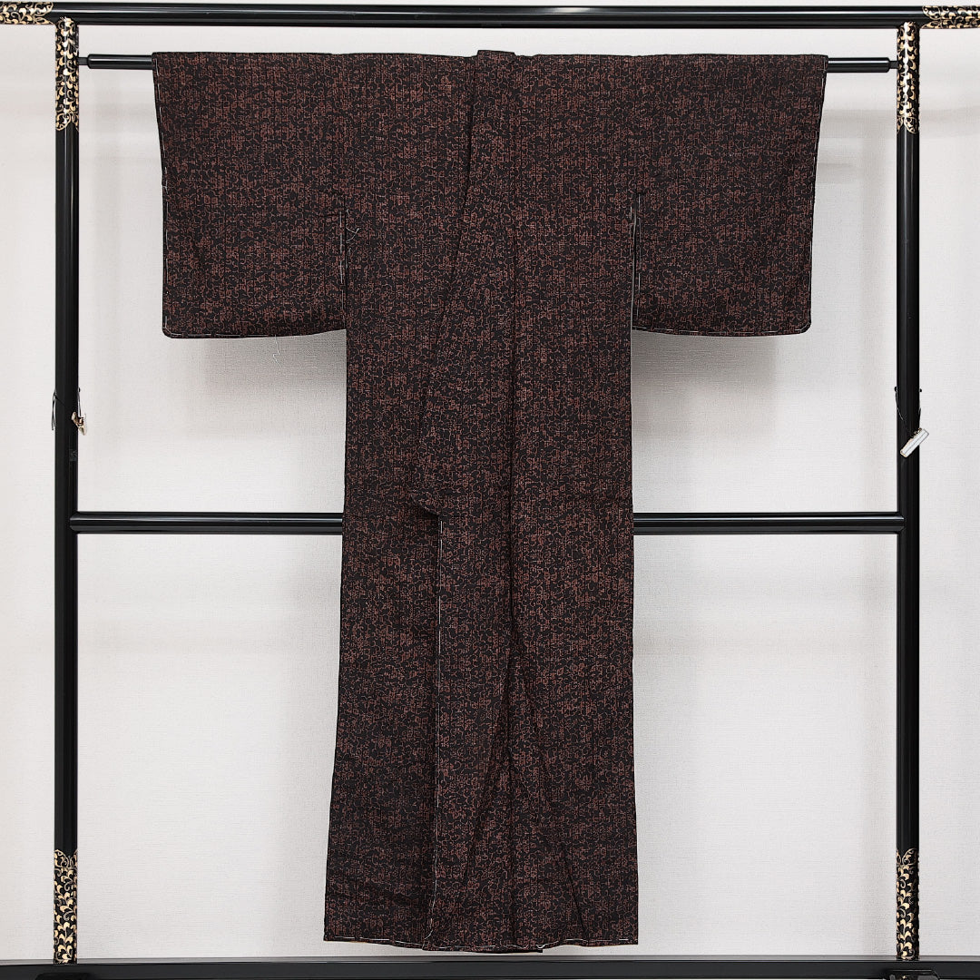 アンティーク 小紋 袷 身丈148cm 裄丈59cm 正絹 Cランク バチ衿 XSサイズ 唐草 黒系 RP 1221-14250