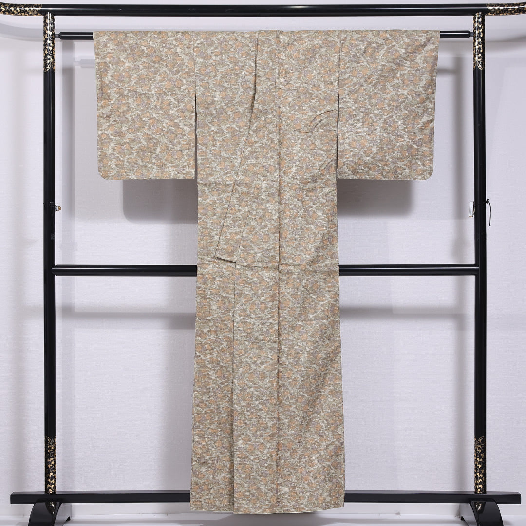 大島紬 袷 身丈156cm 裄丈62cm 正絹 Aランク インフォーマル バチ衿 Mサイズ 笹 緑系 M4 1223-11806