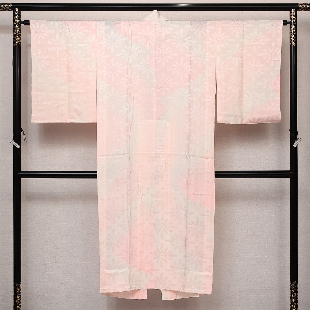 長襦袢 無双袖 身丈139cm 裄丈64cm 正絹 Sランク 紋意匠 (菊) 2XLサイズ 居敷当て ピンク系 RP 1239-14044