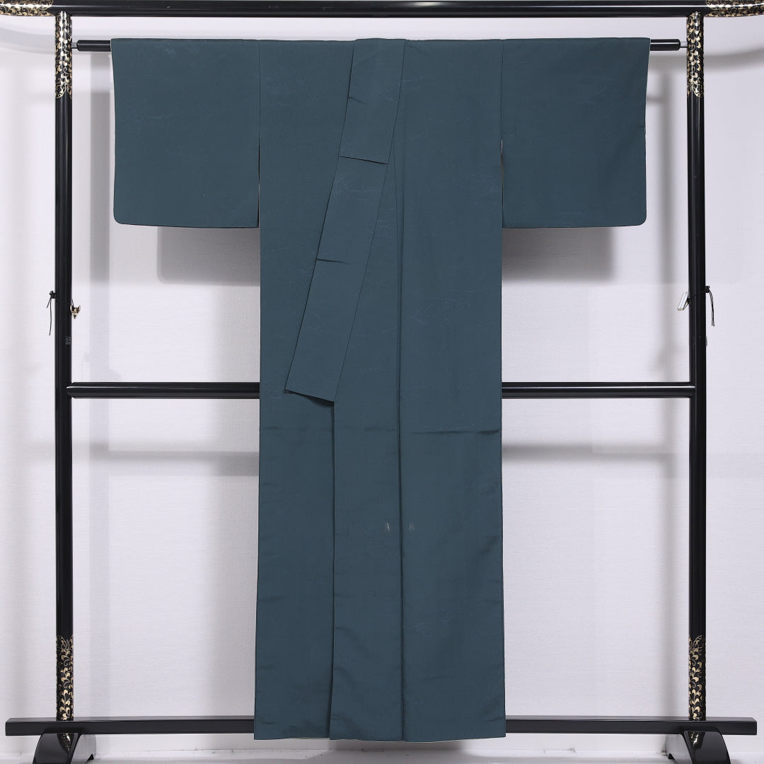 小紋 袷 身丈154cm 裄丈63cm 正絹 Bランク インフォーマル 広衿 Sサイズ 創作柄 緑系 RP 1221-11770