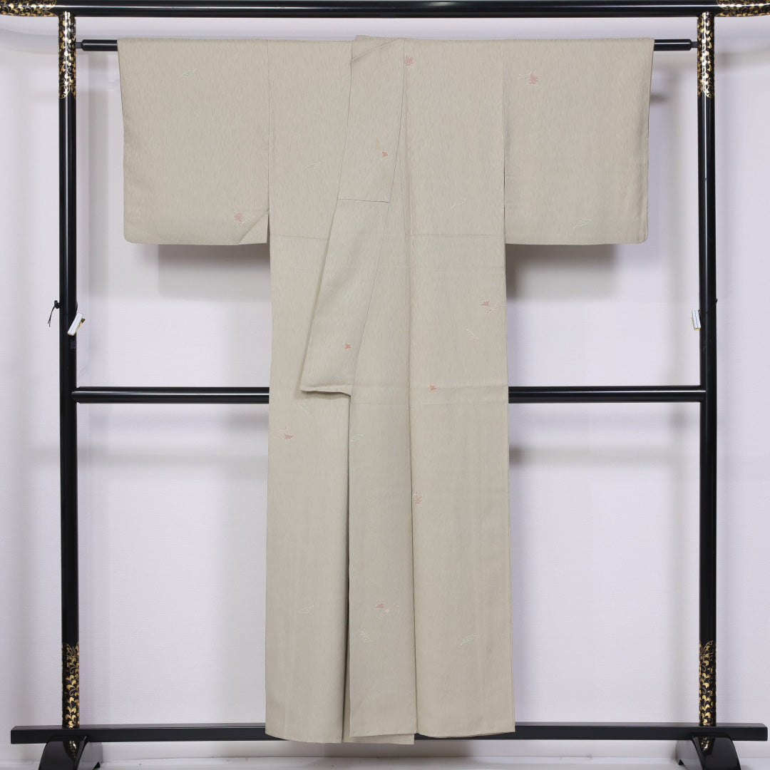 紬 袷 身丈150cm 裄丈62cm 正絹 Aランク カジュアル 広衿 Sサイズ 紅葉 緑系 RP 1223-11512