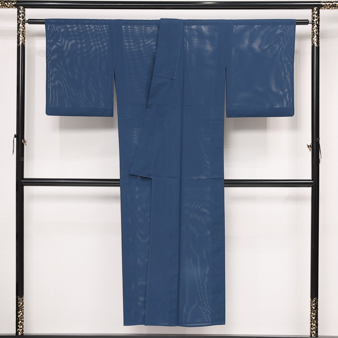 夏物 色無地 絽 身丈145cm 裄丈61cm 正絹 Bランク インフォーマル 広衿 XSサイズ 無地 紺系 RP 1219-13397
