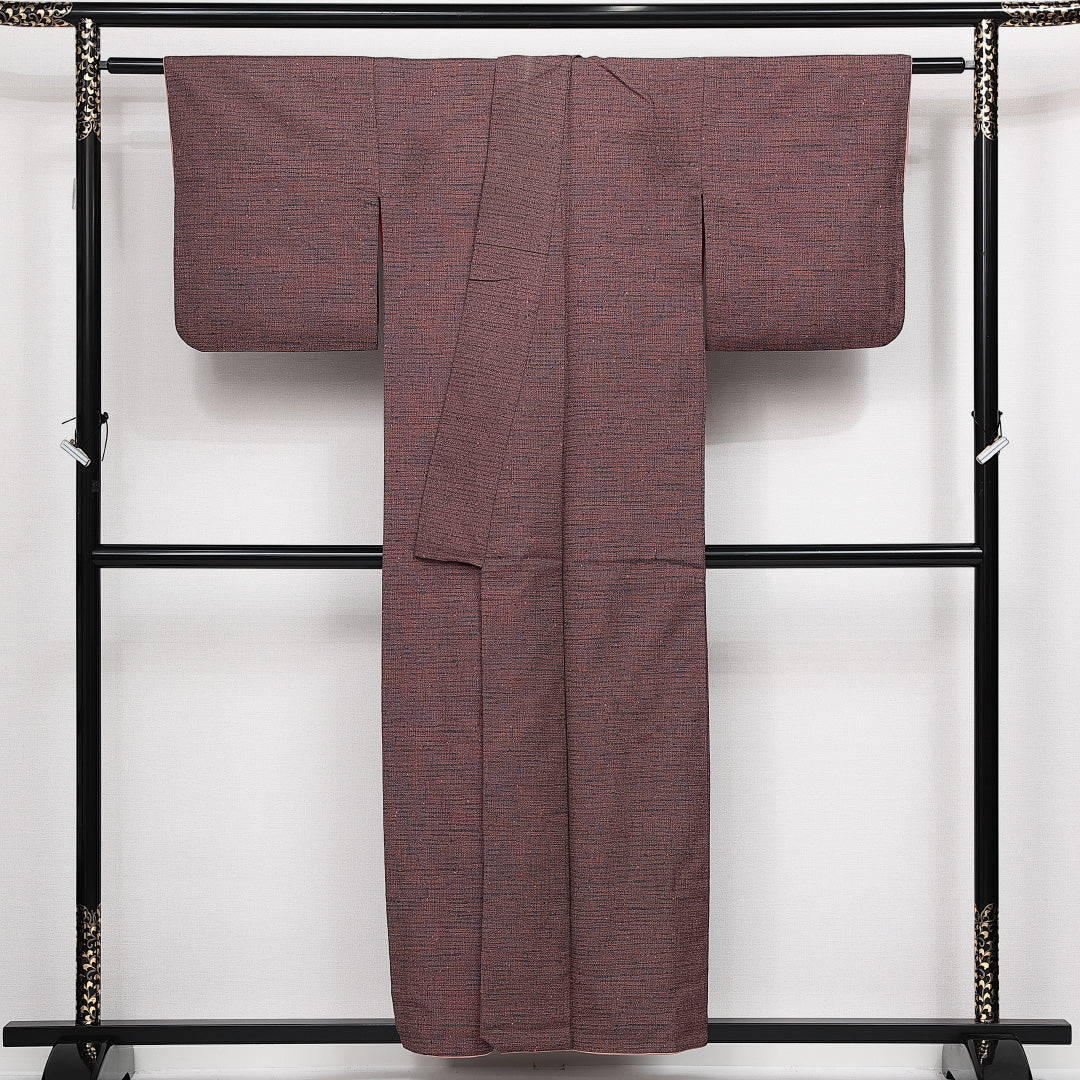 アンティーク 紬 袷 身丈155cm 裄丈62cm 正絹 Cランク 広衿 Mサイズ 無地 ピンク系 RP 1223-14137