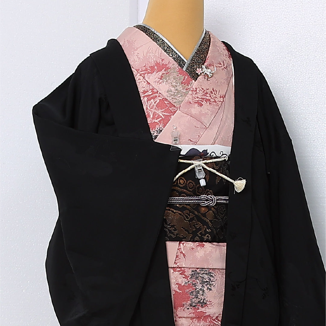 黒羽織 袷 身丈76cm 裄丈63cm 正絹 Bランク 一つ紋 (五三桐) セミフォーマル Sサイズ 茶屋辻 黒系 RP 1233-12931