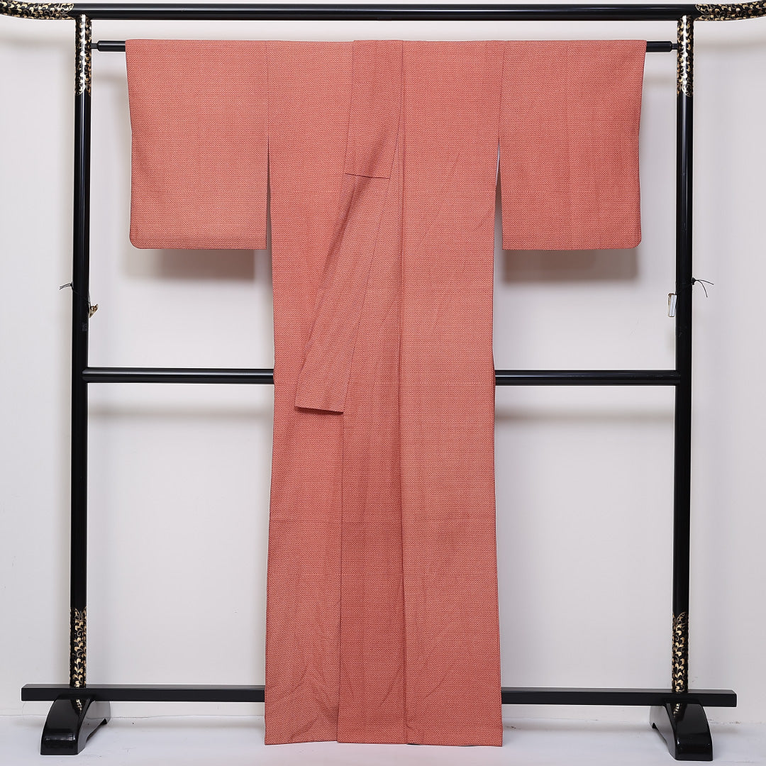 小紋 袷 身丈163cm 裄64.5cm 洗える着物 ポリエステル 青海波 朱系 Aランク 1215-02422