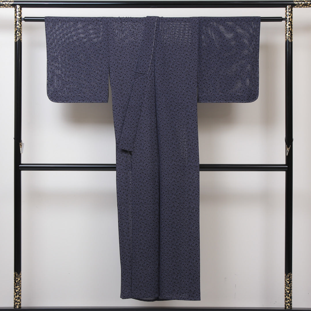夏物 小紋 絽 身丈145cm 裄丈62cm 正絹 Sランク インフォーマル バチ衿 XSサイズ 花柄 紺系 RP 1221-01277