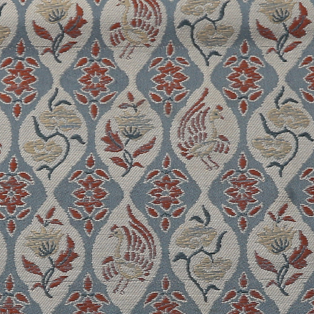 アンティーク 九寸名古屋帯 Aランク 帯丈341cm 正絹 六通 名古屋仕立て 織り 花鳥風月 立涌 青系 RP 1245-02349