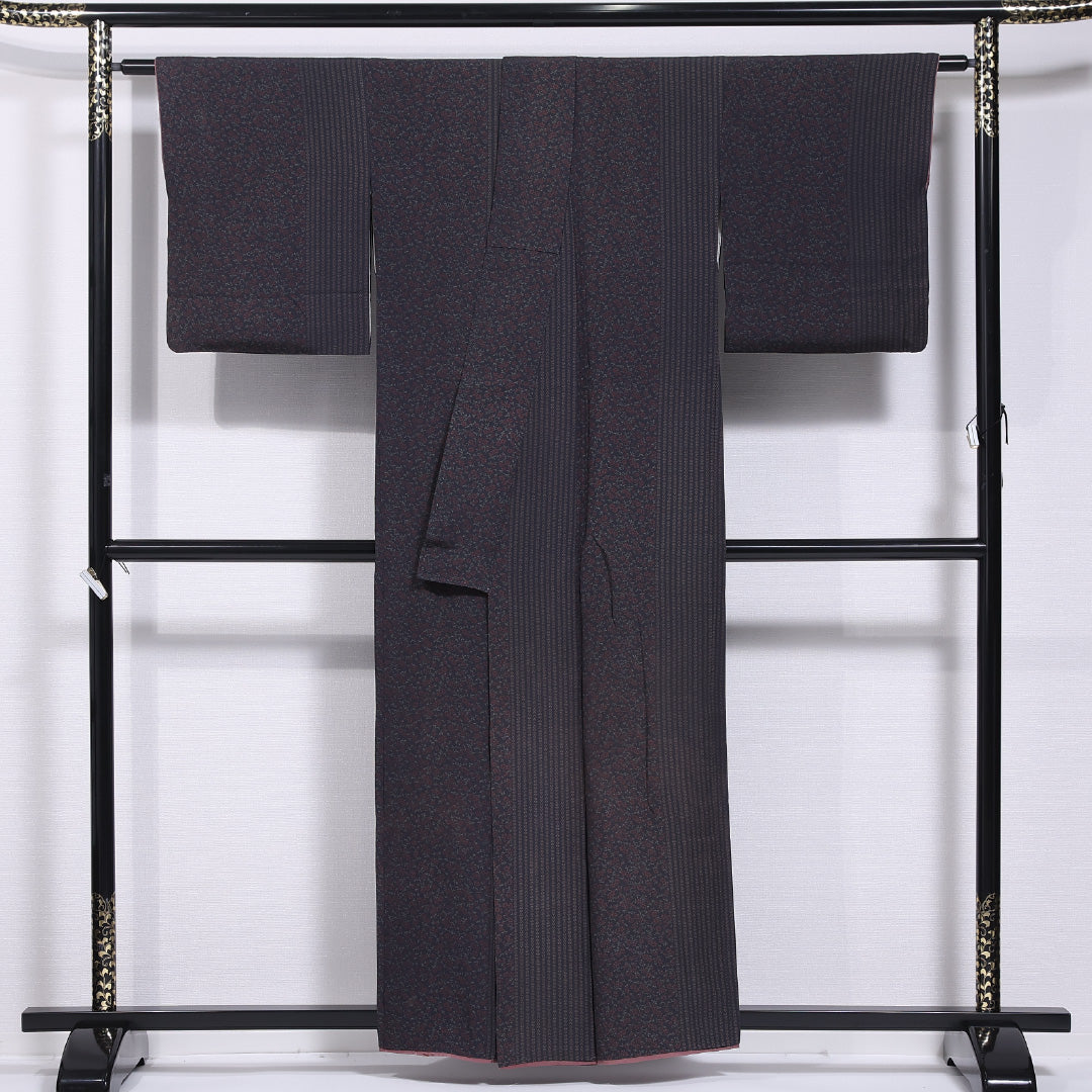 洗える着物 小紋 袷 身丈156cm 裄丈65cm ポリエステル Cランク インフォーマル 広衿 Mサイズ 梅 グレー系 LP 1221-11653