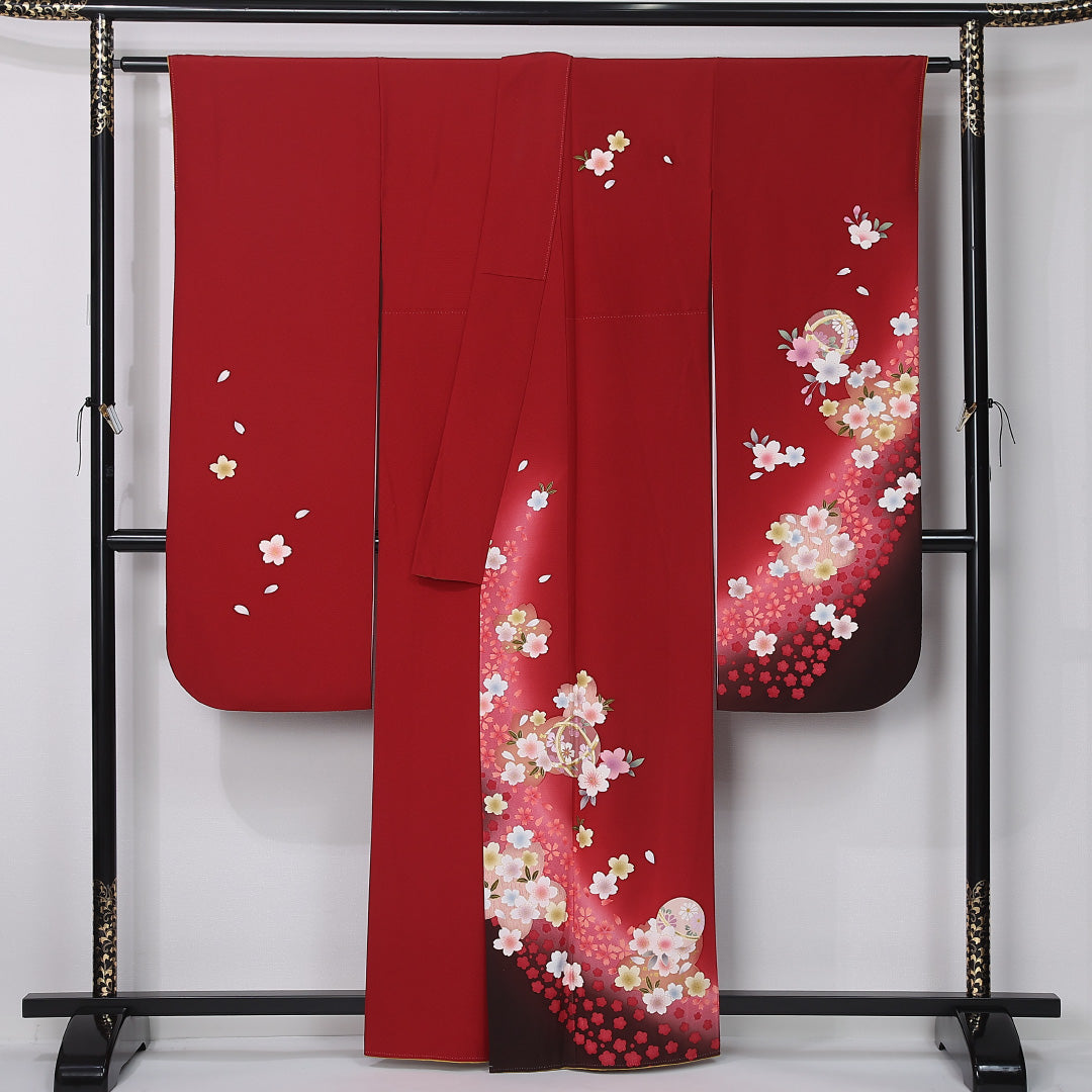 振袖 身丈160cm 裄丈66cm Sランク 正絹 袷 広衿 L 毬 桜 フォーマル 古典的 可愛らしい 赤系 1213-F0507